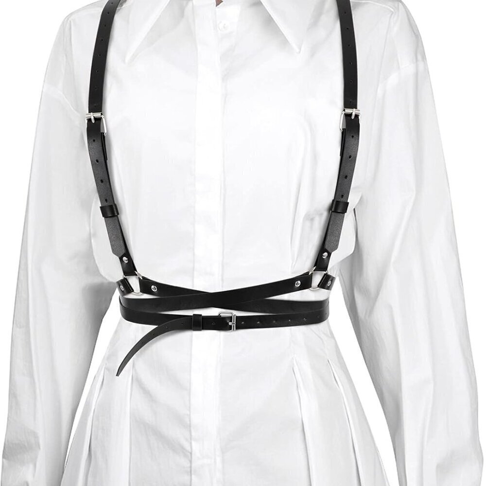 Women Punk PU Leather Waist Belt Adjustable Goth Circle Party Accessory